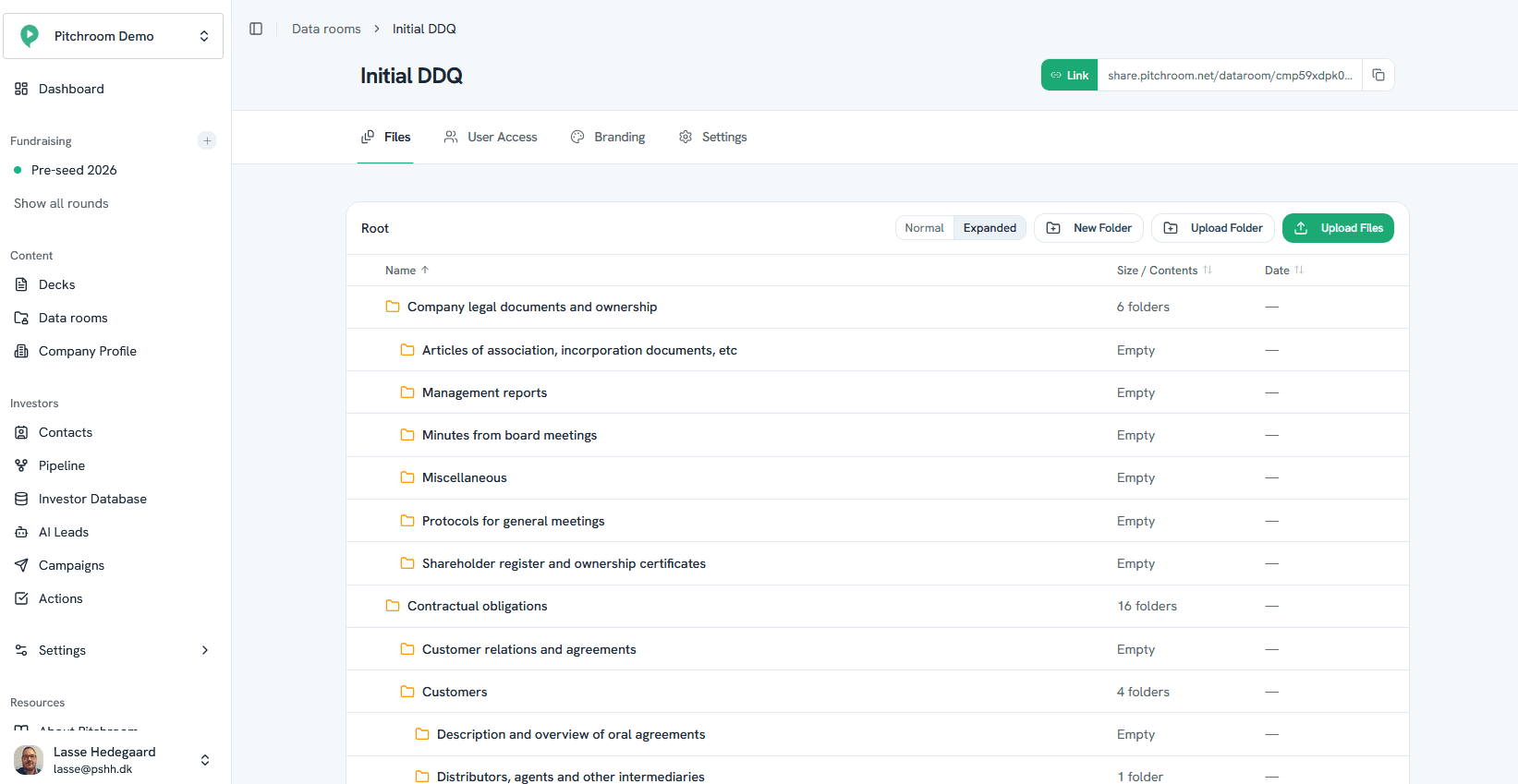 Data Room — due diligence ready from day one