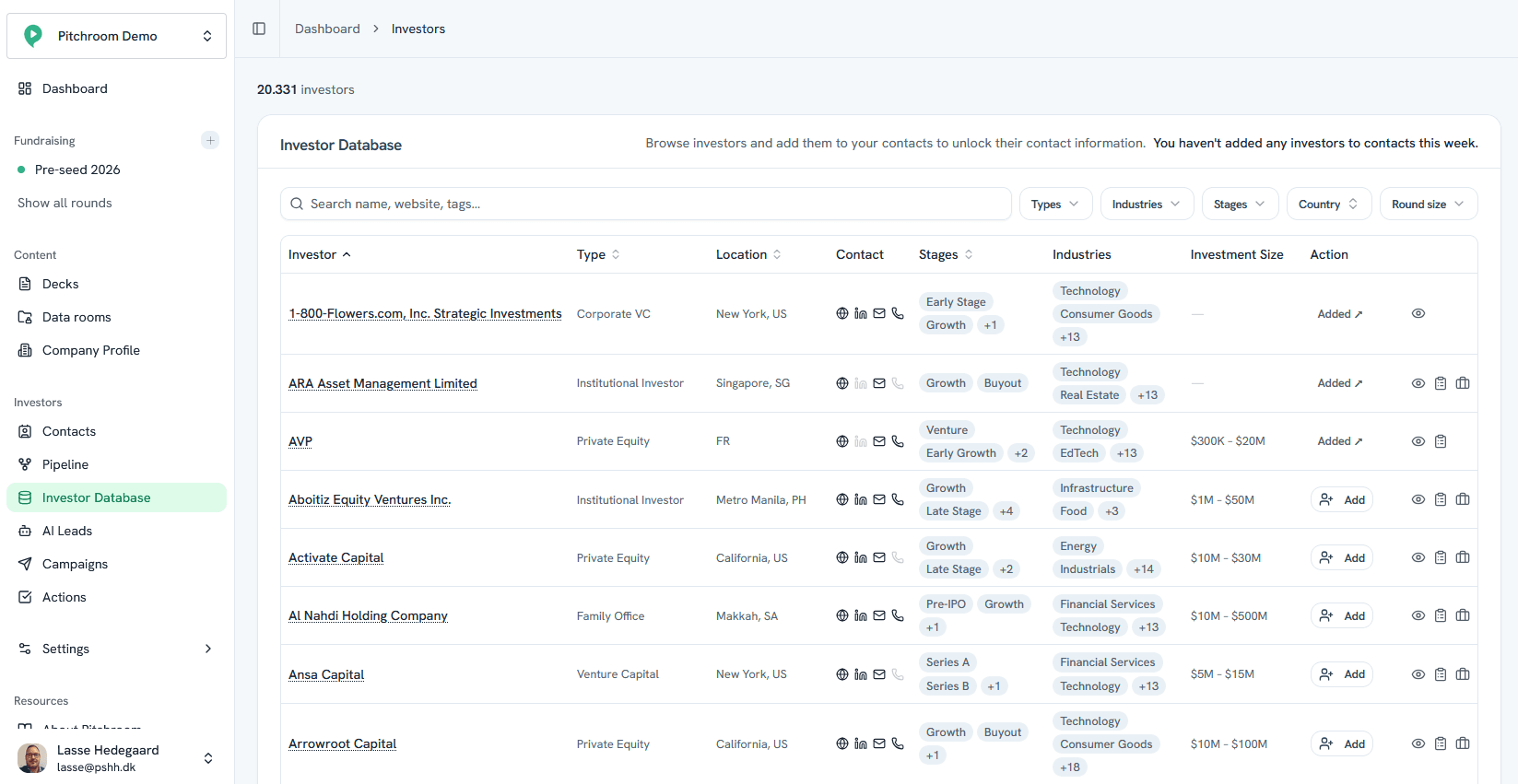 Investor Intelligence — searchable investor database